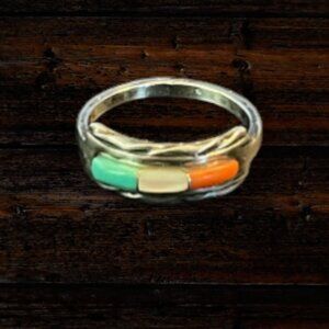 Vintage Zuni Sterling Silver Turquoise, Coral, MOP Ring Gus & Lori Panteah